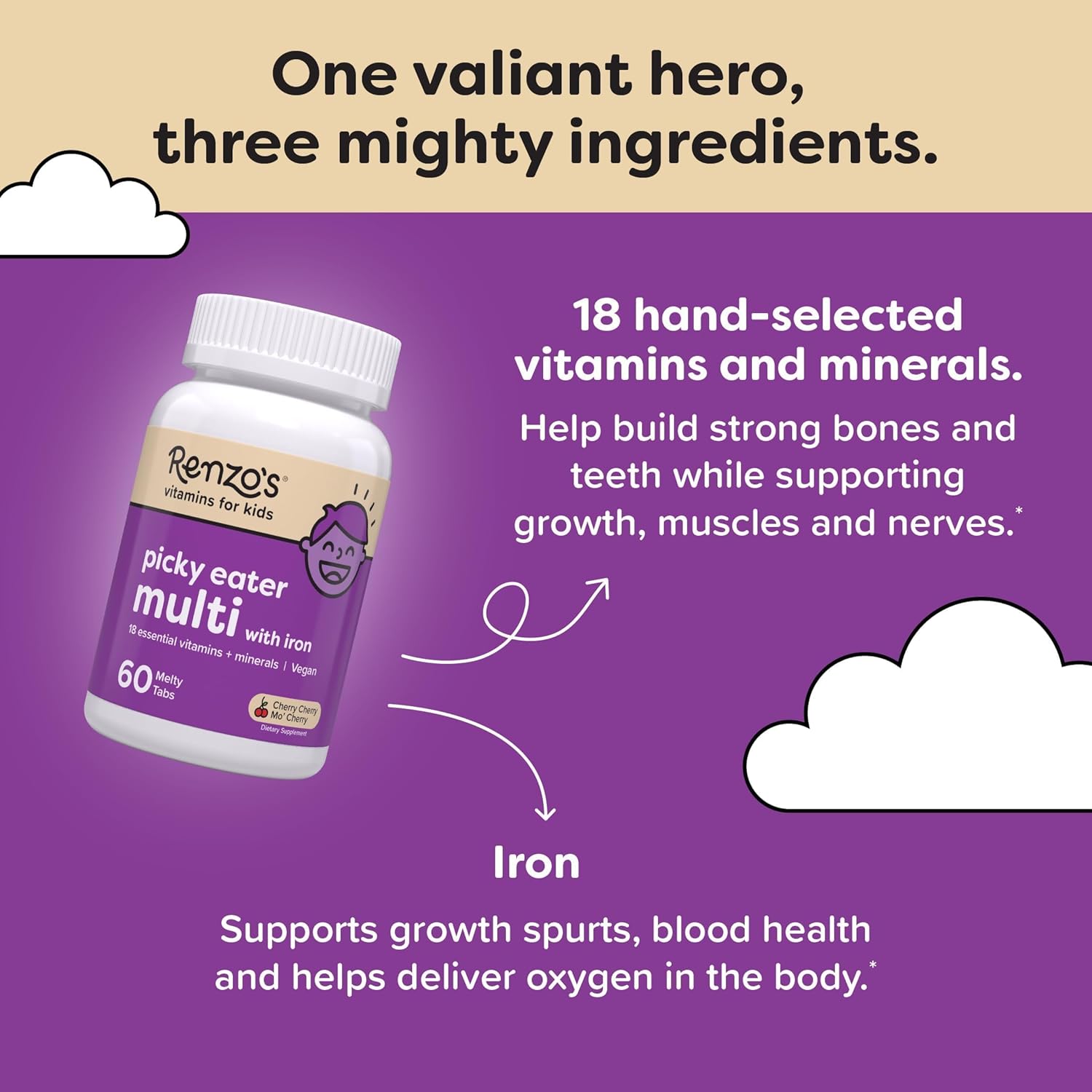 60 Sugar-Free Melty Tabs Kids Multivitamin with Iron Q4823