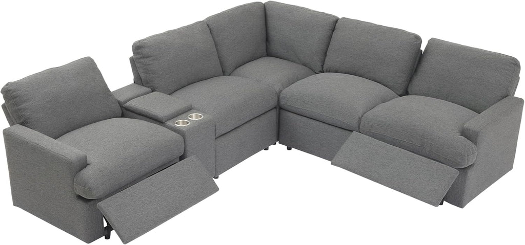 104'' L-shaped Power Recliner Sofa Couch with Storage Box, Cup Holders, USB Ports, Dark Grey J47252