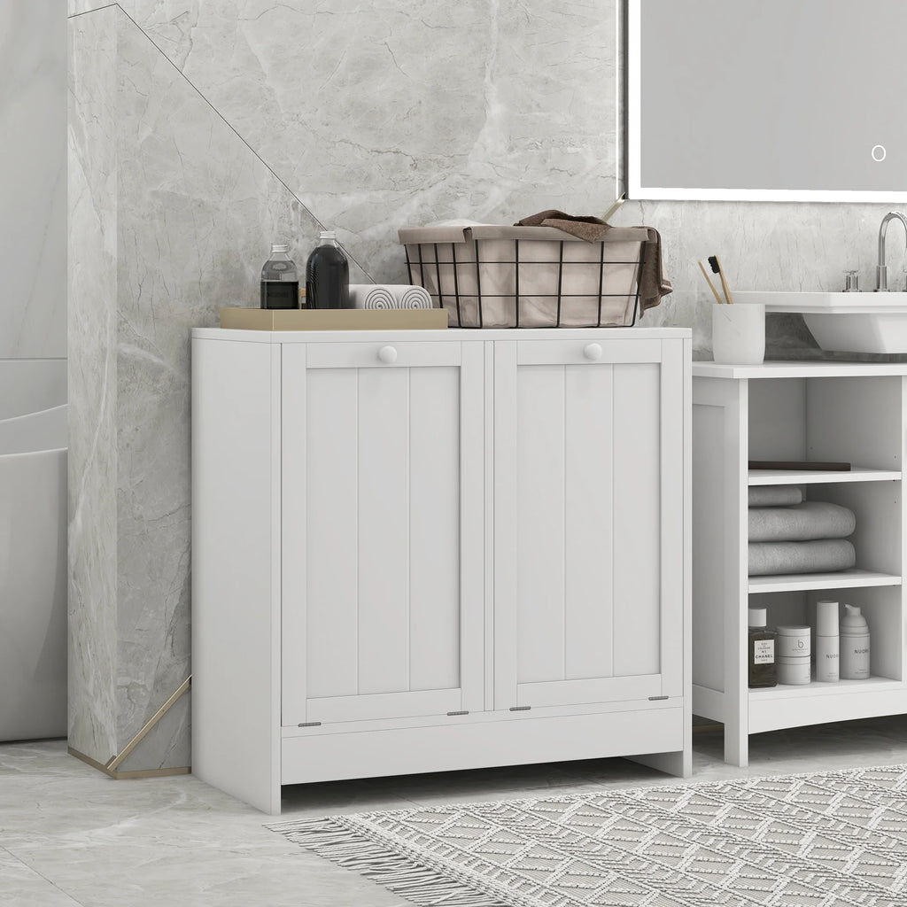 White Tilt-out Laundry Storage Cabinet with 2 Hamper Compartments K2013