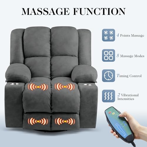 Oversized Power Lift Recliner Chair with Massage, Dark Grey W8354