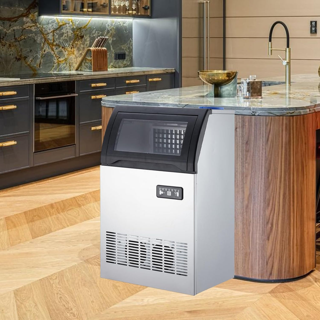 Stainless Steel Freestanding Ice Maker with 33 Lbs Ice Storage, 100 Lbs/24H D4633