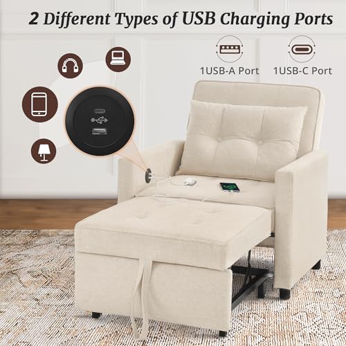 3 in 1 Convertible Sleeper Chair Bed with 2 Pillows and Backrest W32164