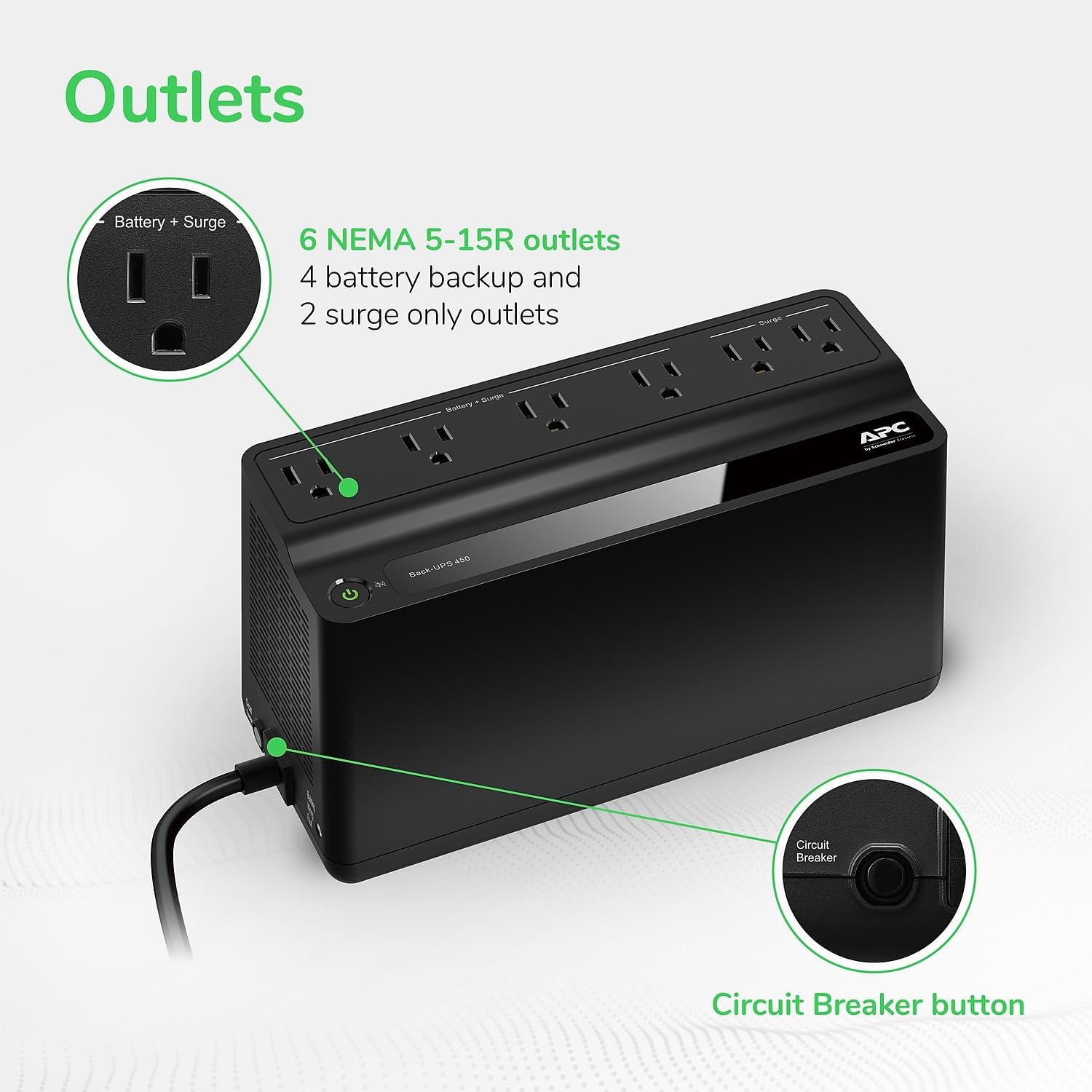 6 Outlets 450VA 120V UPS I3338