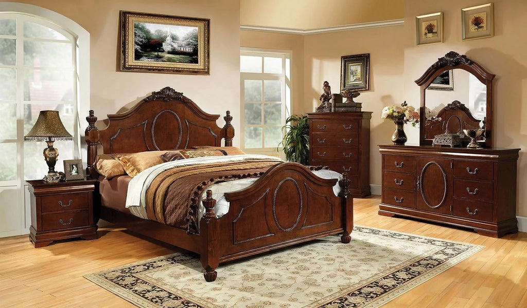 Brown Cherry Solid Wood Queen Bedroom Set 6pcs G1617