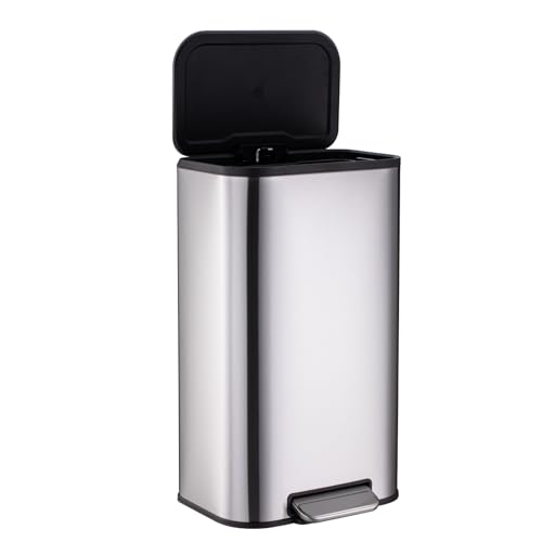 13 Gallon Stainless Steel Step Trash Can with Soft Close Lid W2025