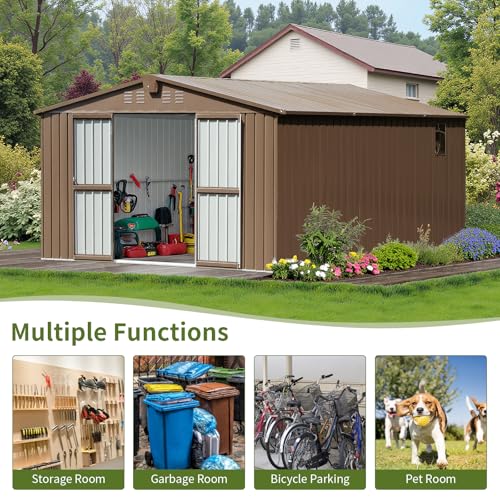 Brown Steel Outdoor Storage Shed R7282