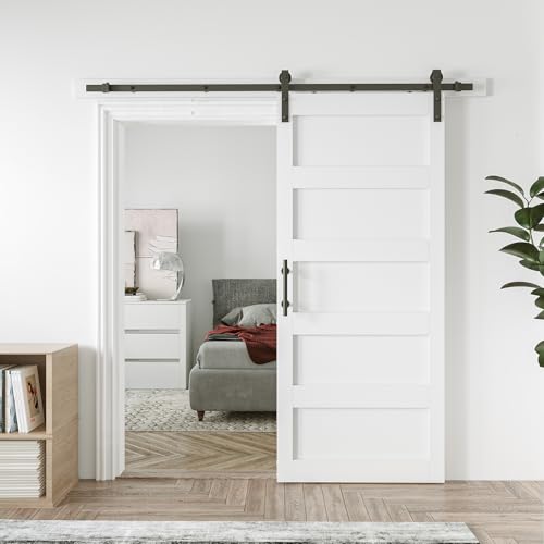 White 5 Panel Sliding Barn Door with 6ft Hardware Kit T48970