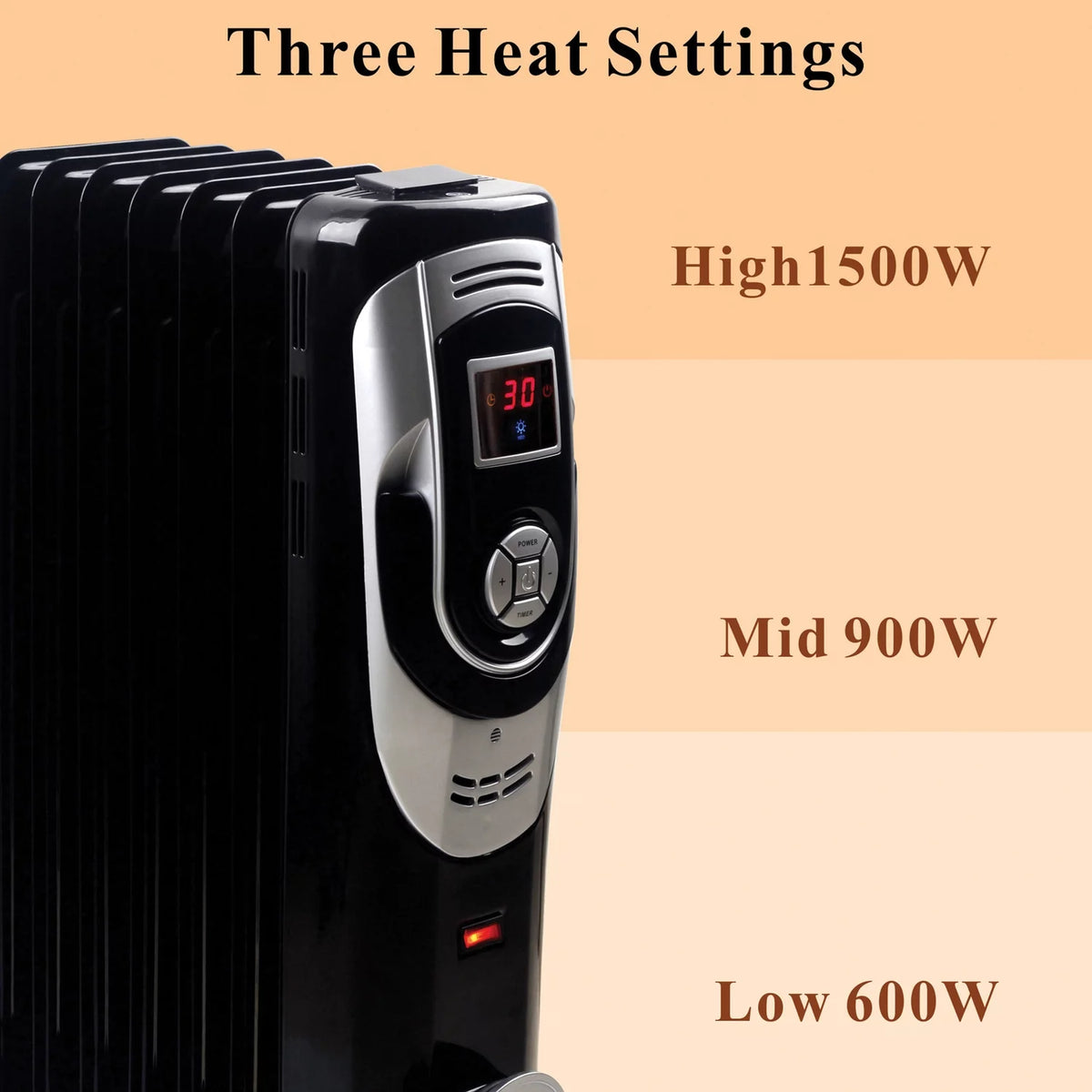 3-Setting 1,500-Max 7-Fin Portable Oil-Filled Radiator Heater with Digital Display F287617
