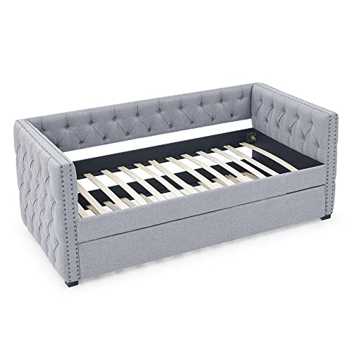 Fabric Upholstered Twin Size Daybed with Trundle F801
