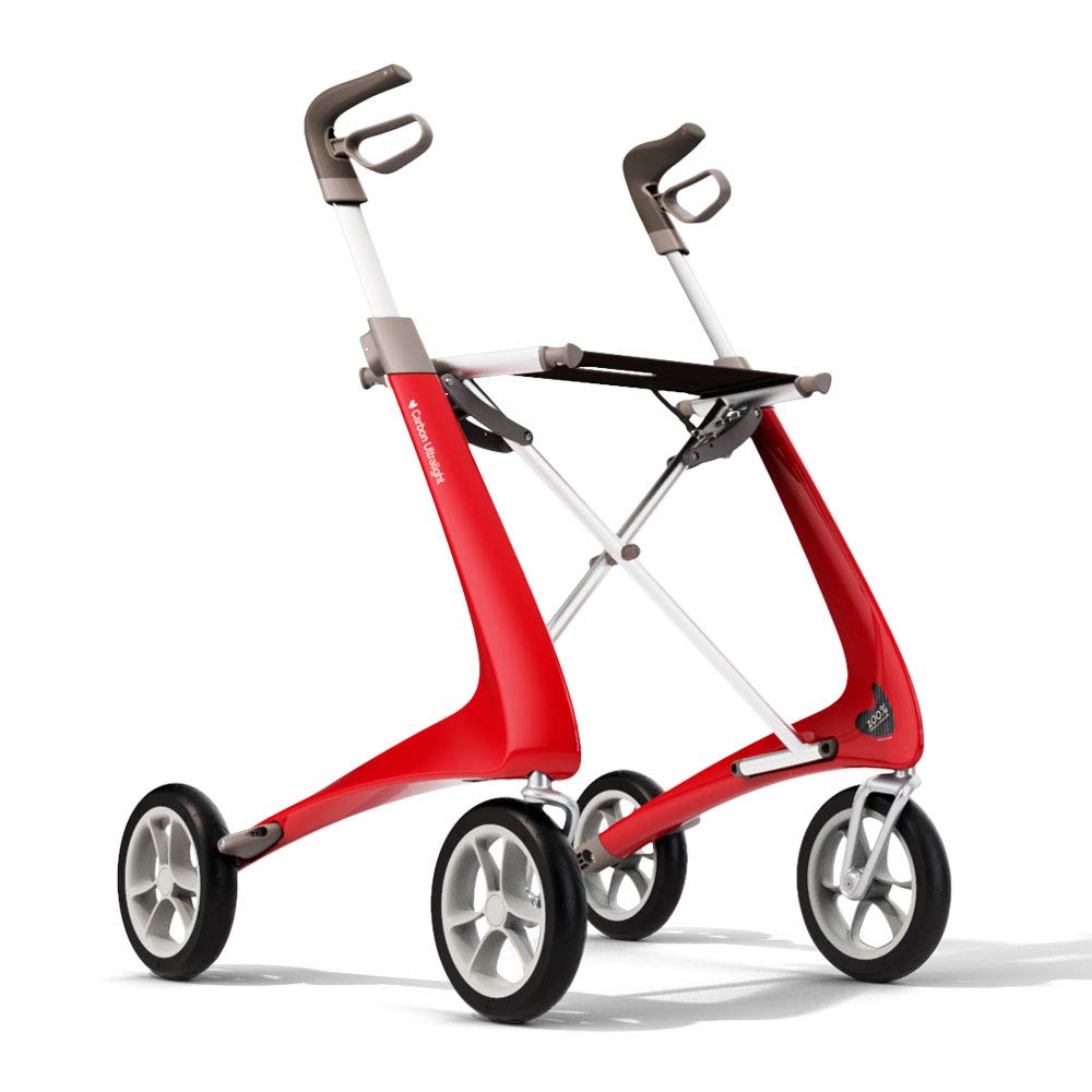 Red Carbon Ultralight Rollator Walker with Organizer Bag, Wide Track, 18.5" x 24" Seat U8942