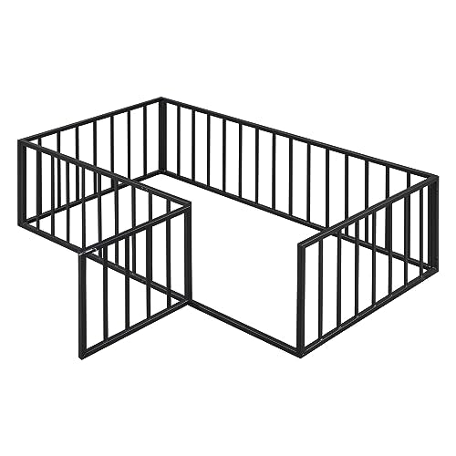 Full Montessori Floor Bed with Door (Black) S99835