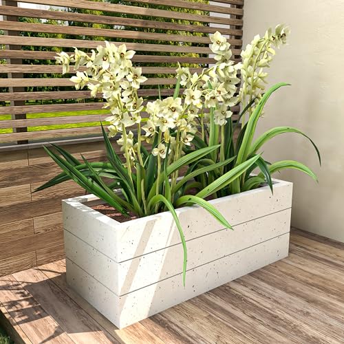 Rectangular Fiberstone and Clay Planter with Drainage Holes (Brown) G182