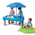 Blue Plastic Sandbox and Water Table with Cover and Umbrella T79382