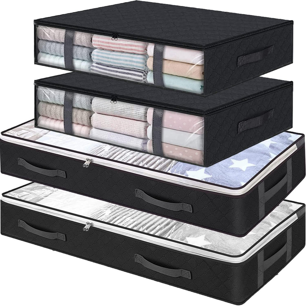 Black 4-Pack Large Underbed Storage Bags with Clear Window and Handles X348