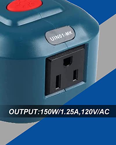 150W Power Inverter Generator for 18V Lithium Battery, DC 18V to AC 110V-120V Portable Power Station with 2 USB & AC Outlet & 200LM LED Light V19926
