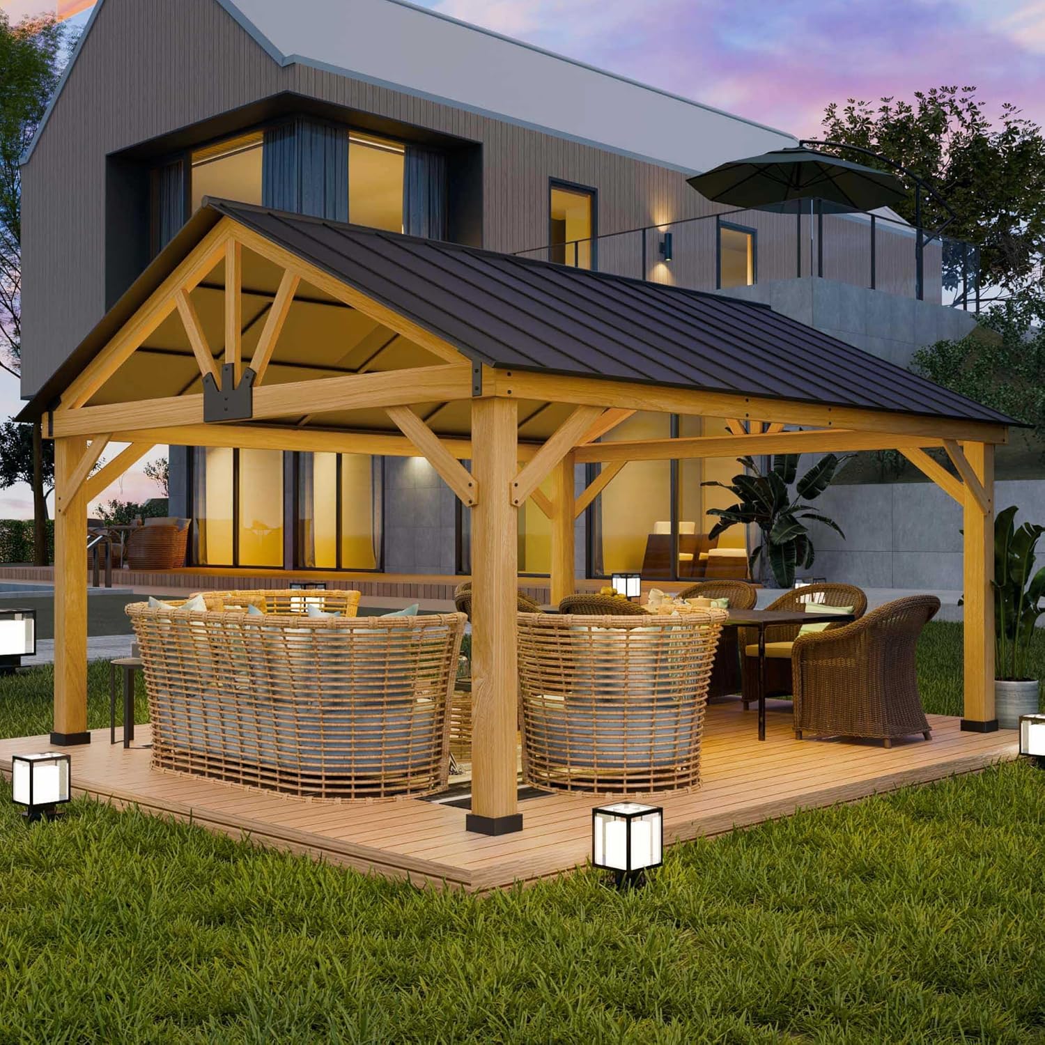 13' x 15' Wood Cedar Gazebo with Galvanized Steel Roof Y3136