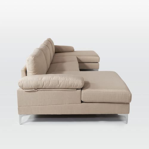 Linen Fabric U-Shape Sectional Sofa with Double Extra Wide Chaise Lounge F883