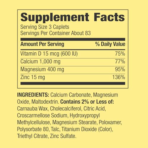 Calcium, Magnesium & Zinc Plus Vitamin D3 Coated Caplets, 250 Count + Weekly Pillbox D38413