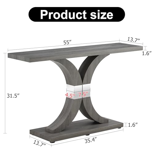 55 inch Gray Console Table with Geometric Base V845420
