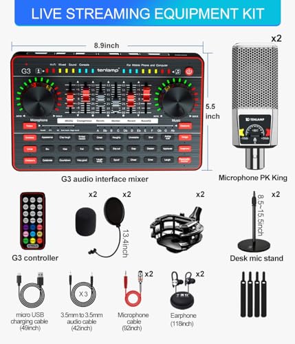 Podcast Microphone Bundle with Audio Mixer, 3.5mm Condenser Microphone, Soundboard with Voice Changer T2333