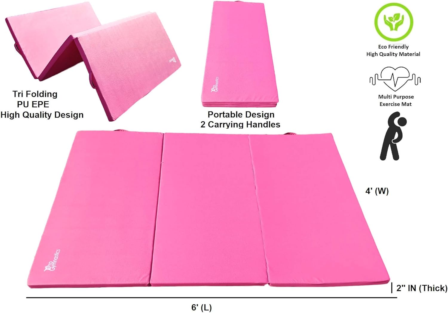 Extra Thick High Density Anti-Tear Gymnastics Gym Folding Exercise Mats (Pink) G22036