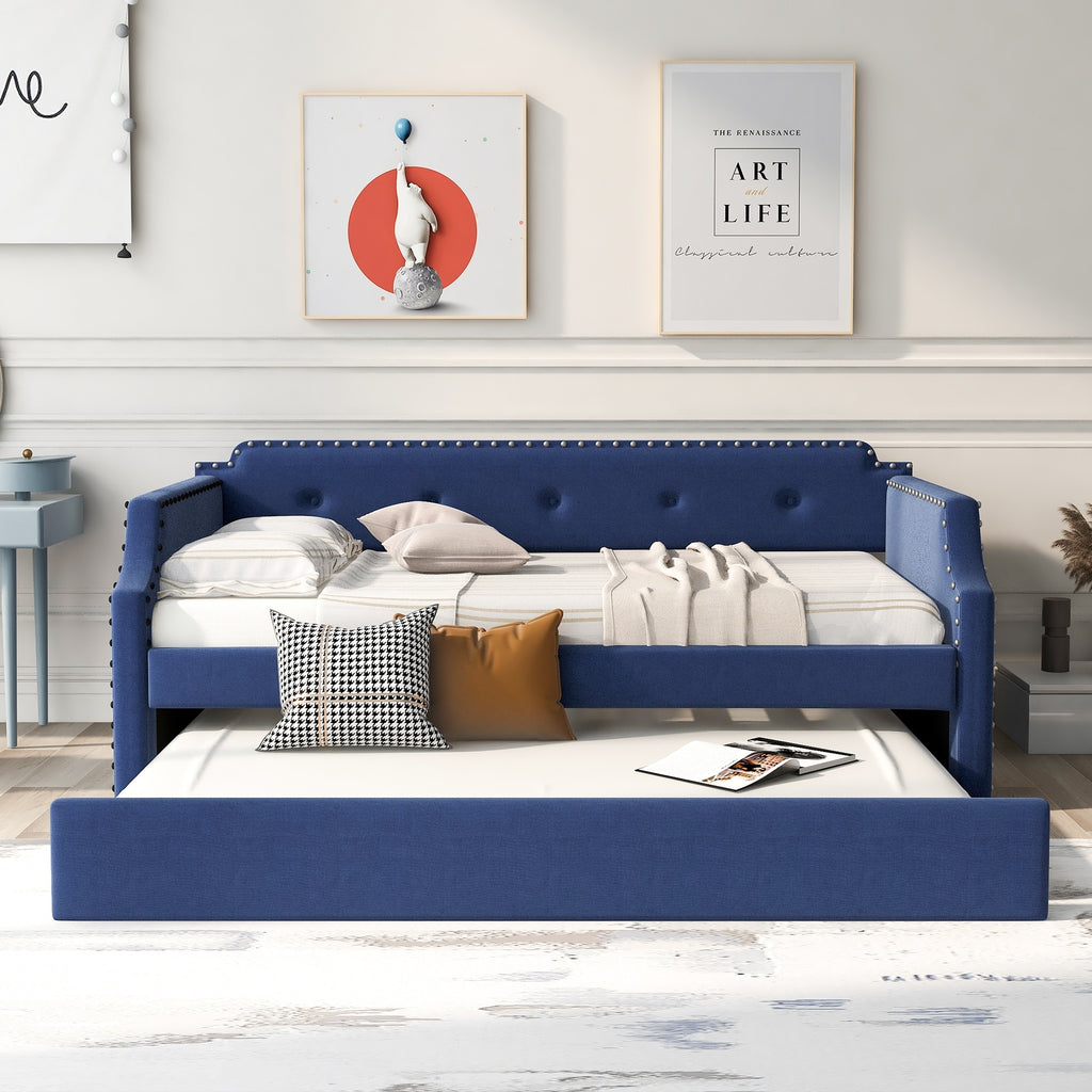 Twin Size Upholstered Daybed with Trundle Blue N327798