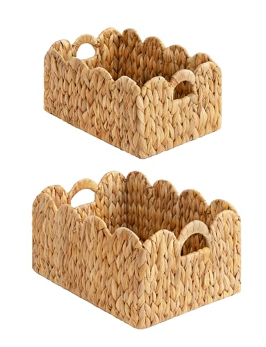 Scalloped Wicker Basket with Handles, Set of 2 W48554