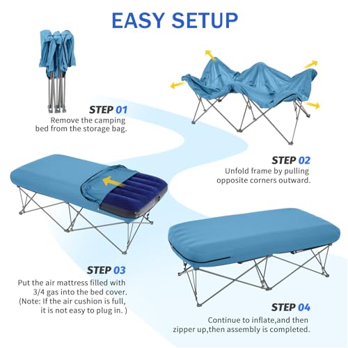 Folding Camping Cot with Inflatable Air Mattress and Carry Bag O91224