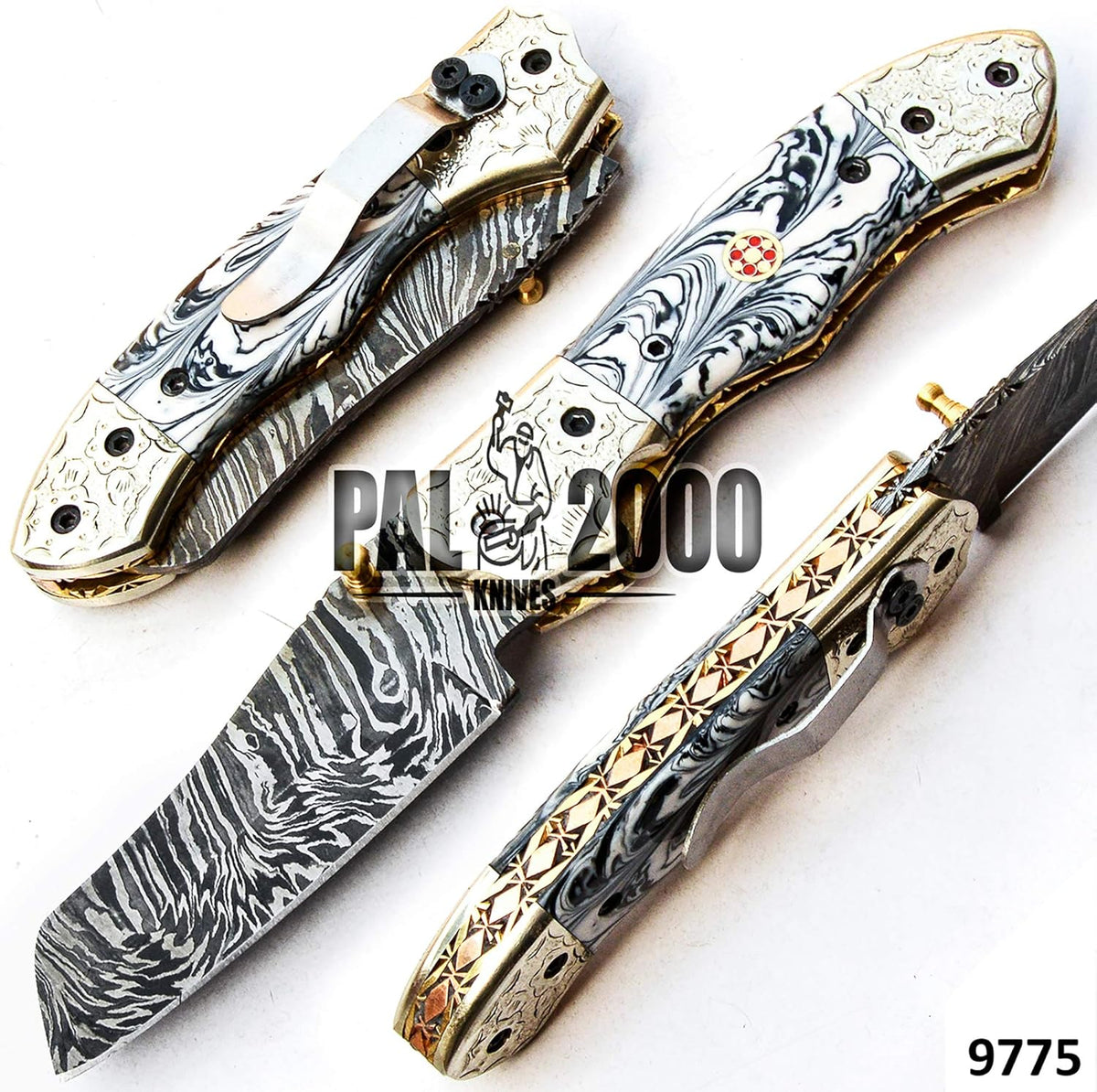 Handmade Damascus Steel Folding Pocket Hunting Knife with Sheath G210