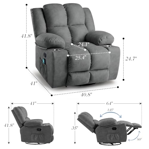Oversized Power Lift Recliner Chair with Massage, Dark Grey W8354