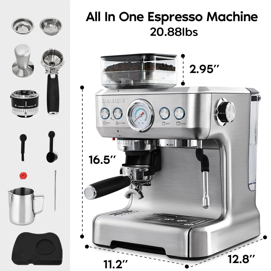 Silver Espresso Machine with Grinder and Milk Frother P1670