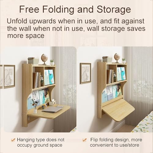 Brown Wall Mounted Drop-Leaf Table with Storage Shelves H47575