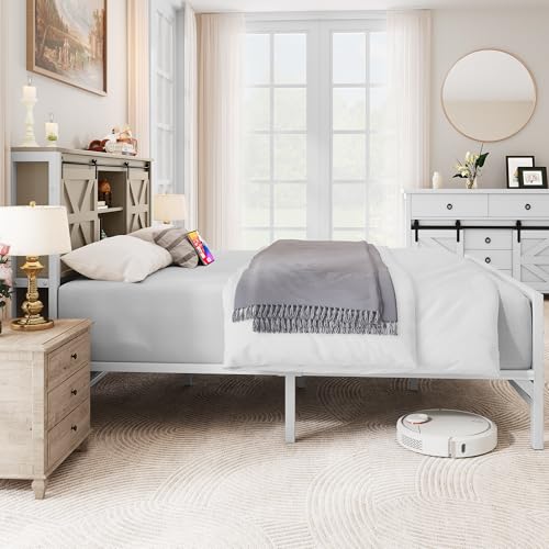 White Queen Size Bed Frame with Headboard and Storage Shelves V45342