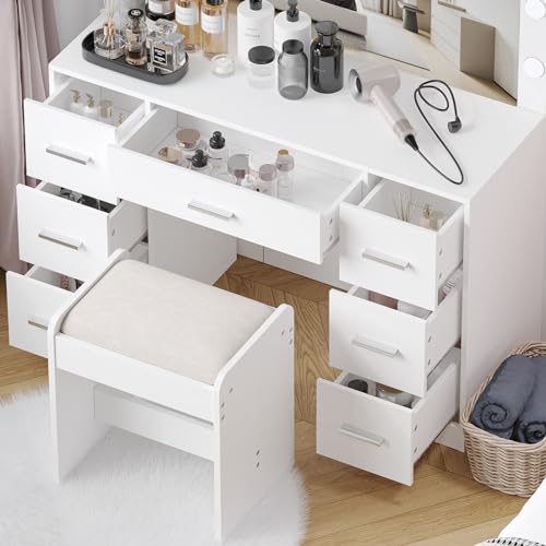 White Vanity Desk with Lighted Mirror and Drawers Z3224