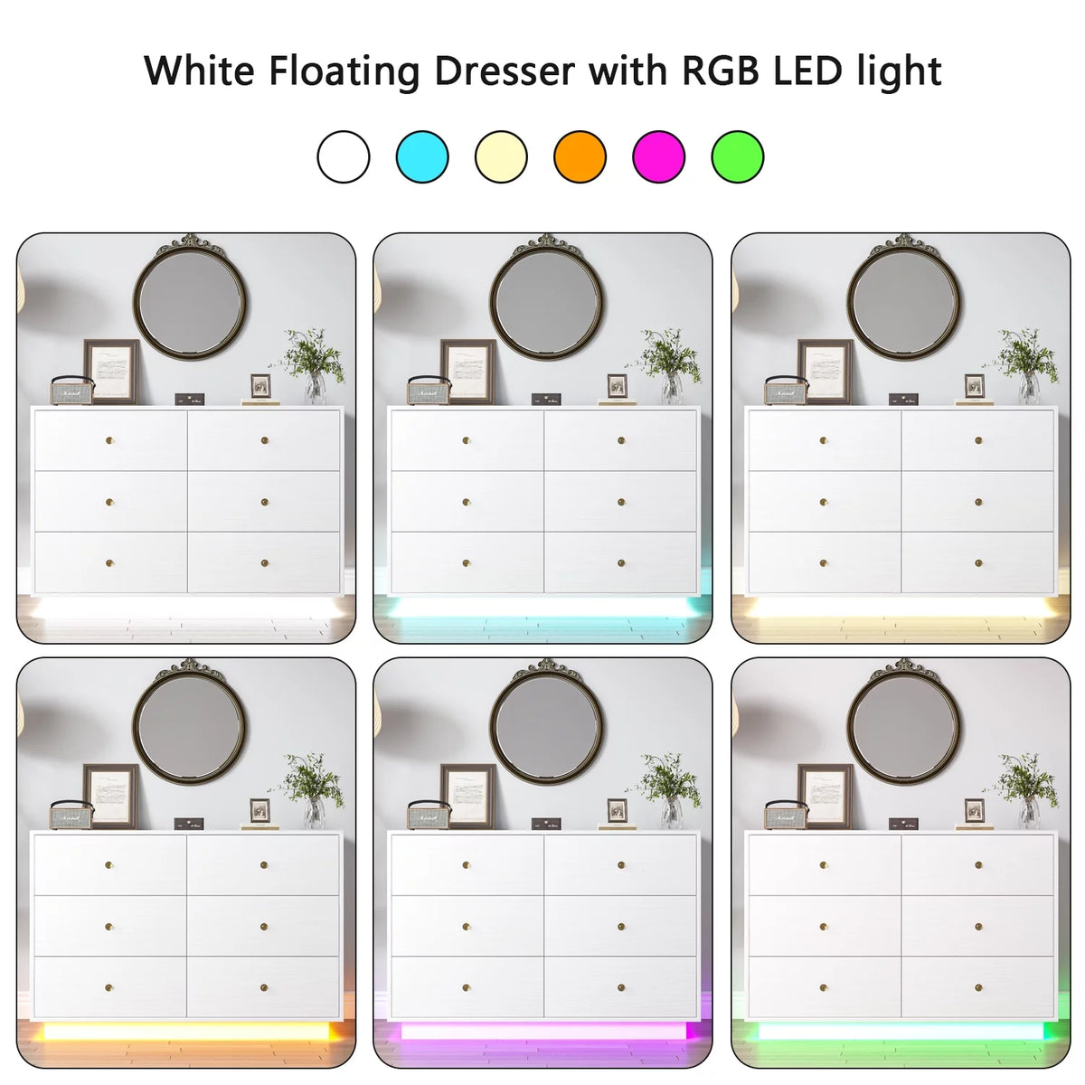 White 6 Drawer Dresser S880