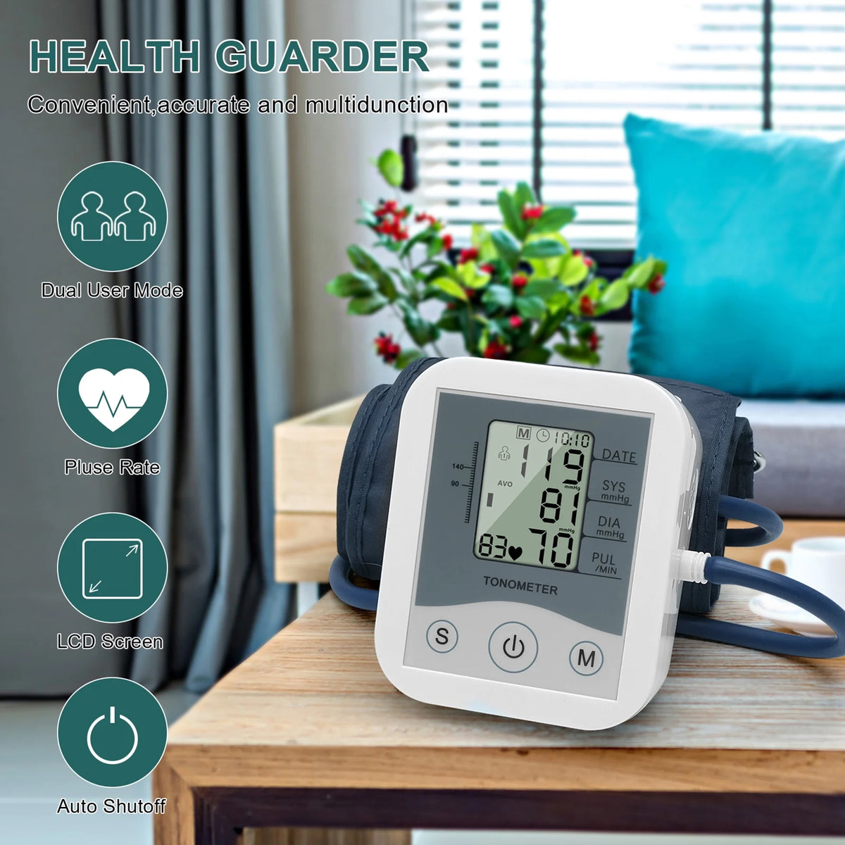 Arm Sphygmomanometer LCD Digital Display Pulse Scanning Oscillometry G345111