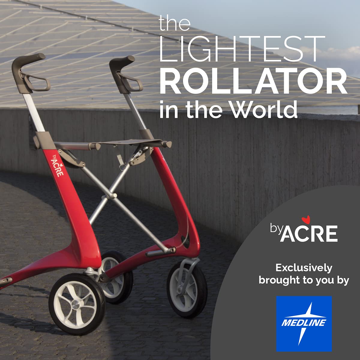 Red Carbon Ultralight Rollator Walker with Organizer Bag, Wide Track, 18.5" x 24" Seat U8942