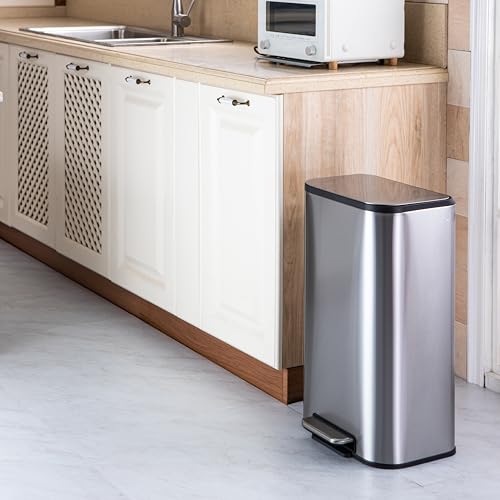 13 Gallon Stainless Steel Step Trash Can with Soft Close Lid W2025