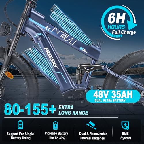 Dual Battery 48V 35AH 2000W 80-155 Miles Electric Bike 26" Fat Tire Full Suspension EBike with Dual Hydraulic Brakes J77733
