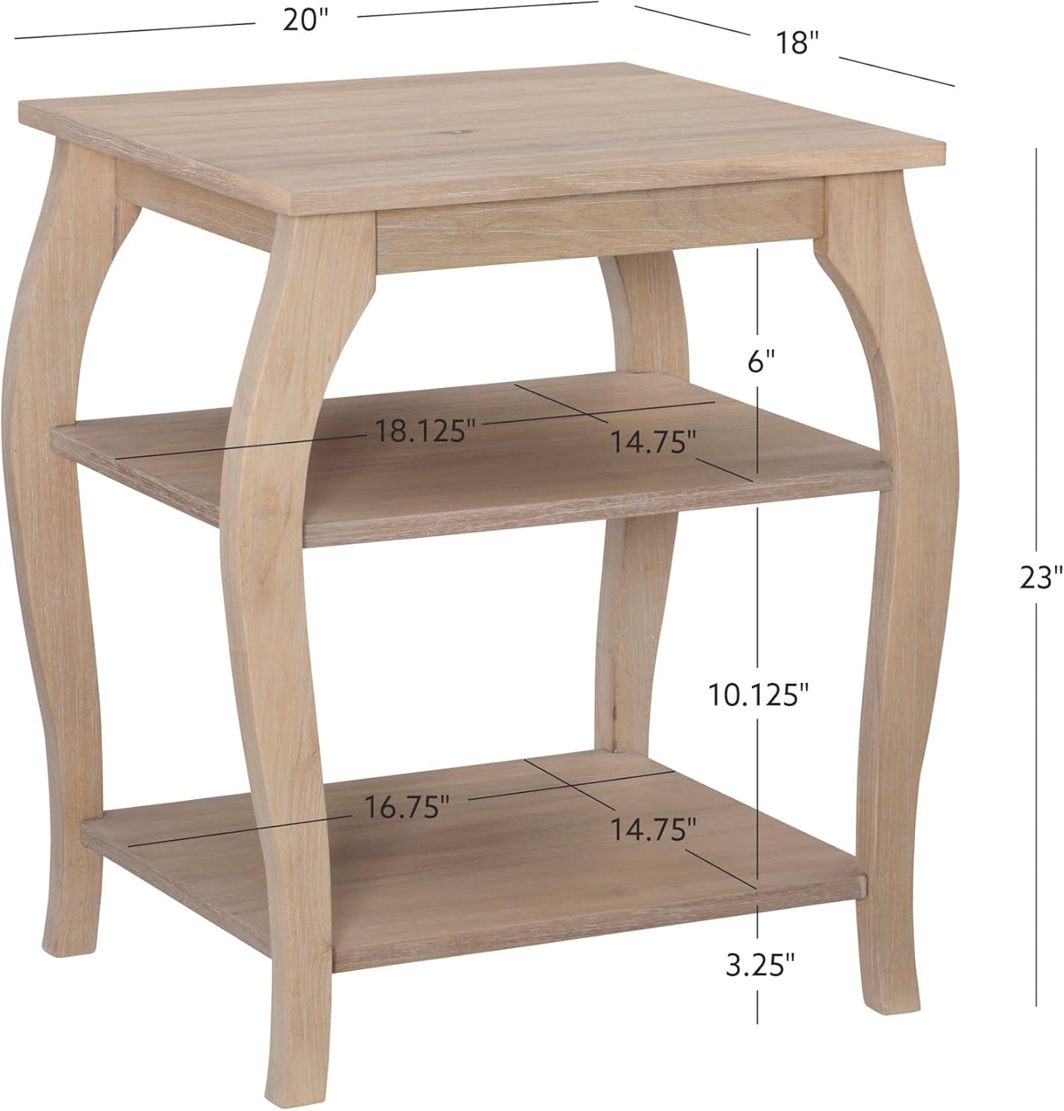 Natural Wooden Side Table with Curved Legs and Two Display Shelves W768490