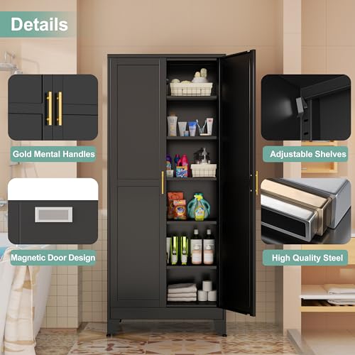 White 75" Metal Pantry Cabinet with 2 Doors and 5 Adjustable Shelves M247