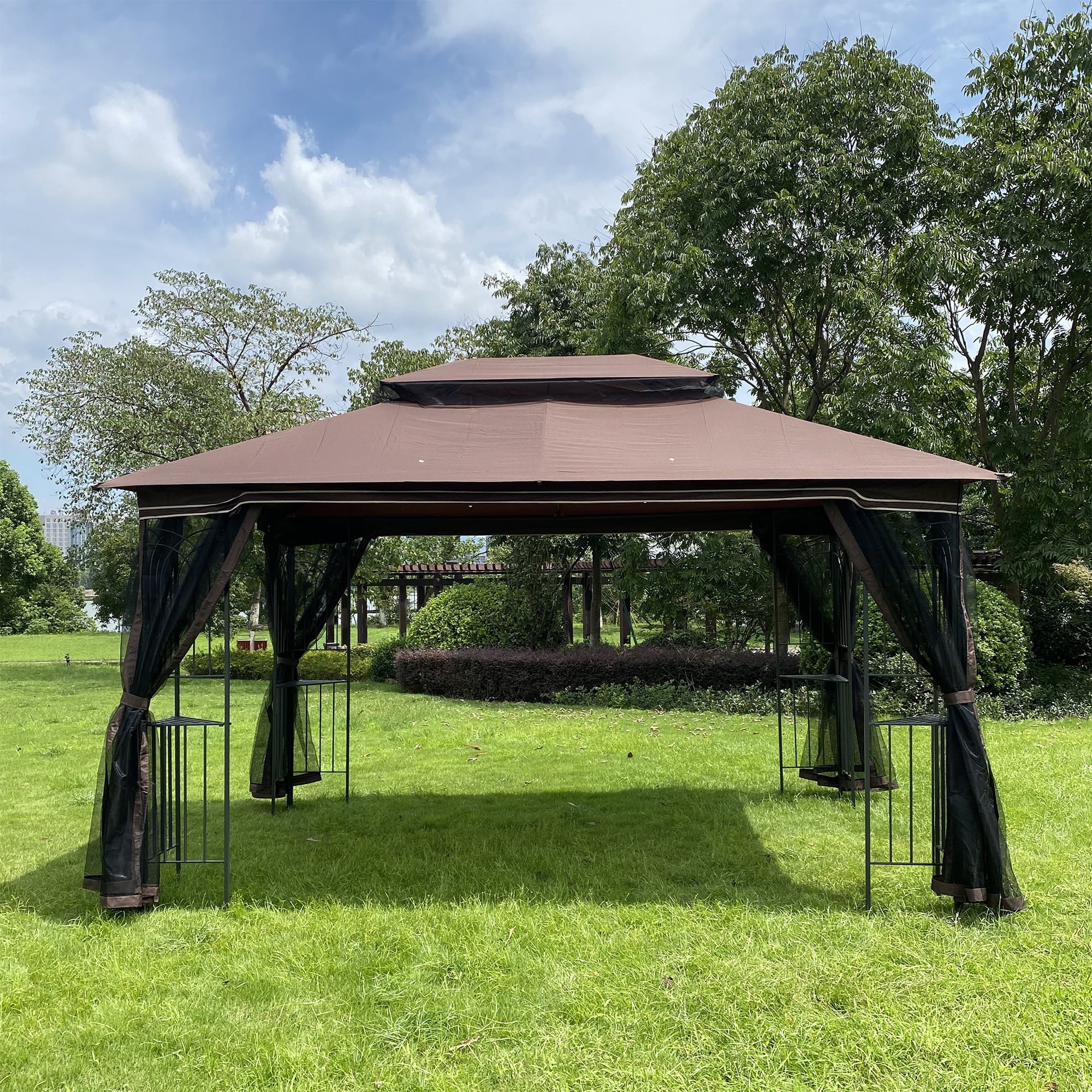 Brown Outdoor Patio Gazebo Canopy Tent With Mosquito Net A7889