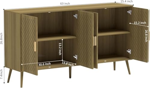 4 Doors Wood Sideboard Cabinet with Adjustable Shelves T560017