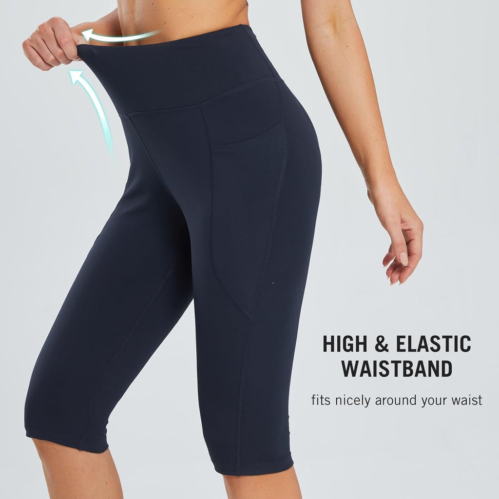 Women's Capris with Pockets Knee Length High Waisted Stretch Yoga Leggings Y509244