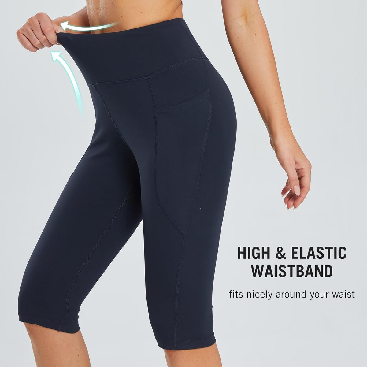 Women's Capris with Pockets Knee Length High Waisted Stretch Yoga Leggings Y509244