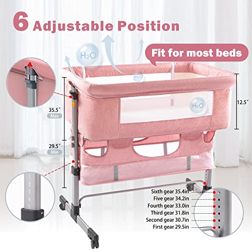 Pink Baby Bassinet Bedside Sleeper with Storage Basket Q500