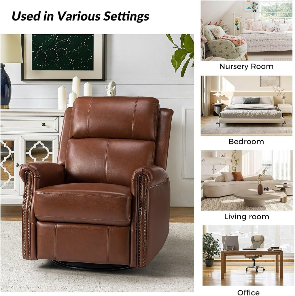 Genuine Leather Power Swivel Recliner with Metal Base V437
