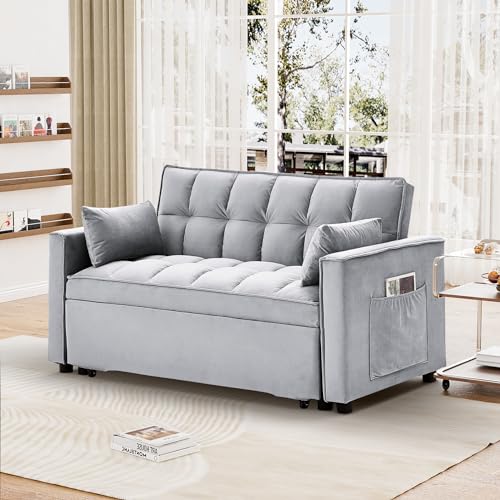 Dark Grey Velvet Convertible Sleeper Sofa Bed W6602