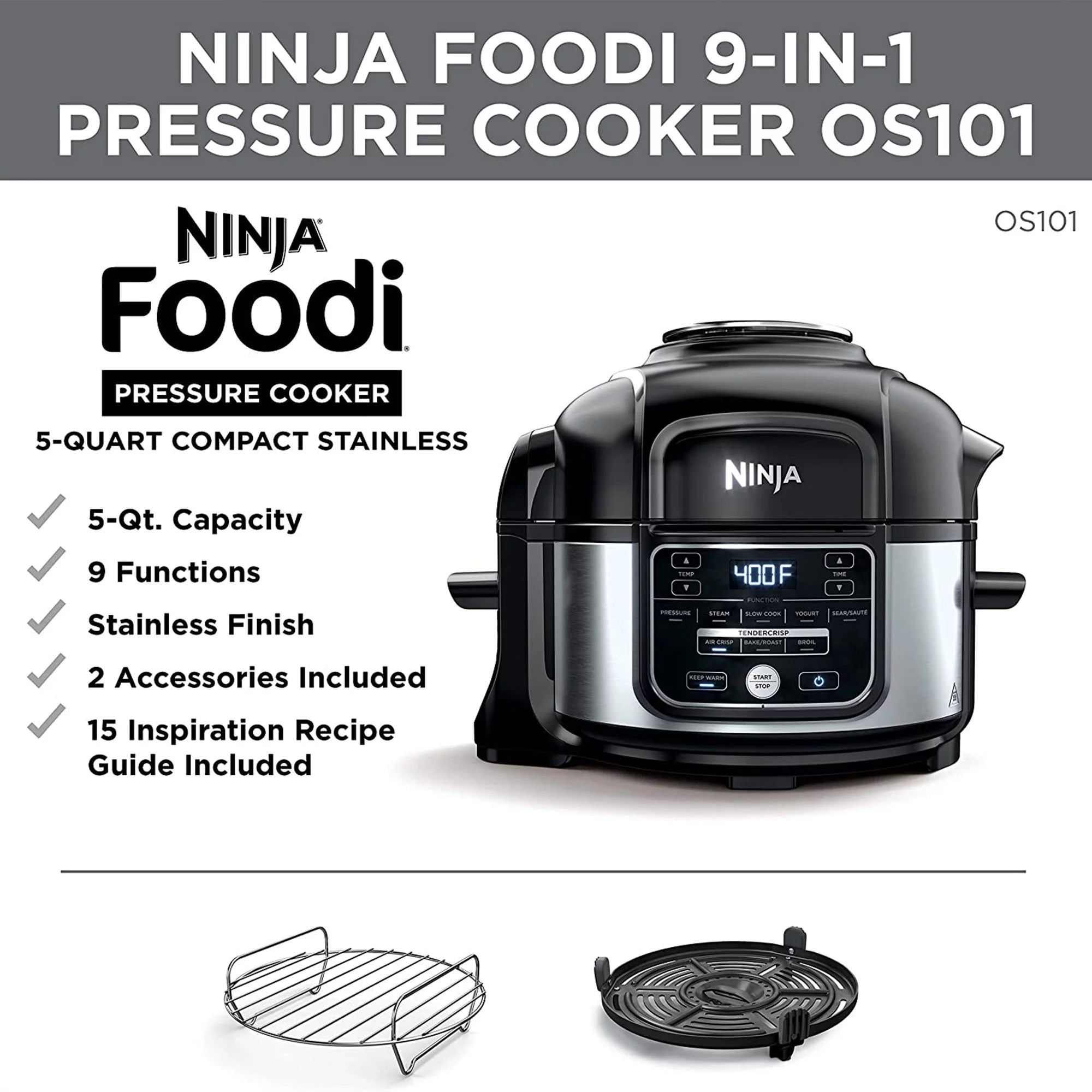 Silver 9 in 1 Pressure Cooker and Air Fryer Q19124