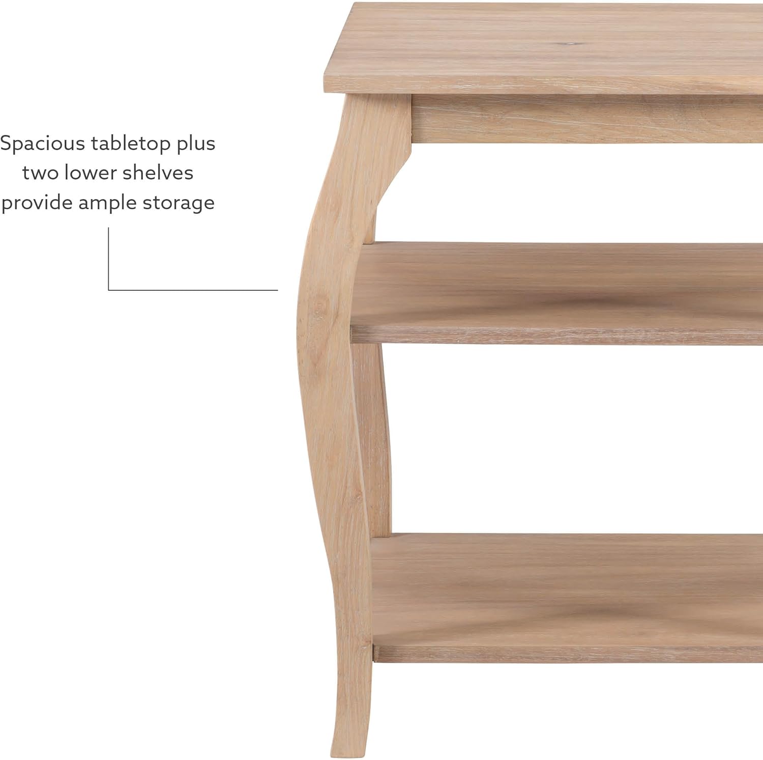 Natural Wooden Side Table with Curved Legs and Two Display Shelves W768490
